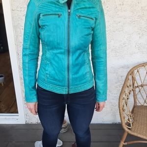 Turquoise Danier leather jacket